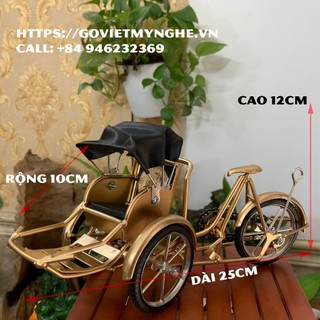 Mô Hình Xe Sắt - Màu Nhũ Đồng - Size Lớn - Dài 25cm - quà tặng thủ công mỹ nghệ sắt - Xe Xích Lô Sắt