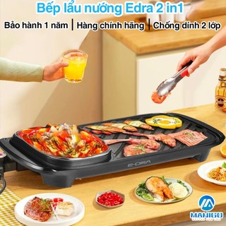 Bếp lẩu nướng 2in1 Edra EG100EH đa năng cao cấp, nồi lẩu kiêm nướng công suất 1600w, bề mặt 2 lớp chống dính