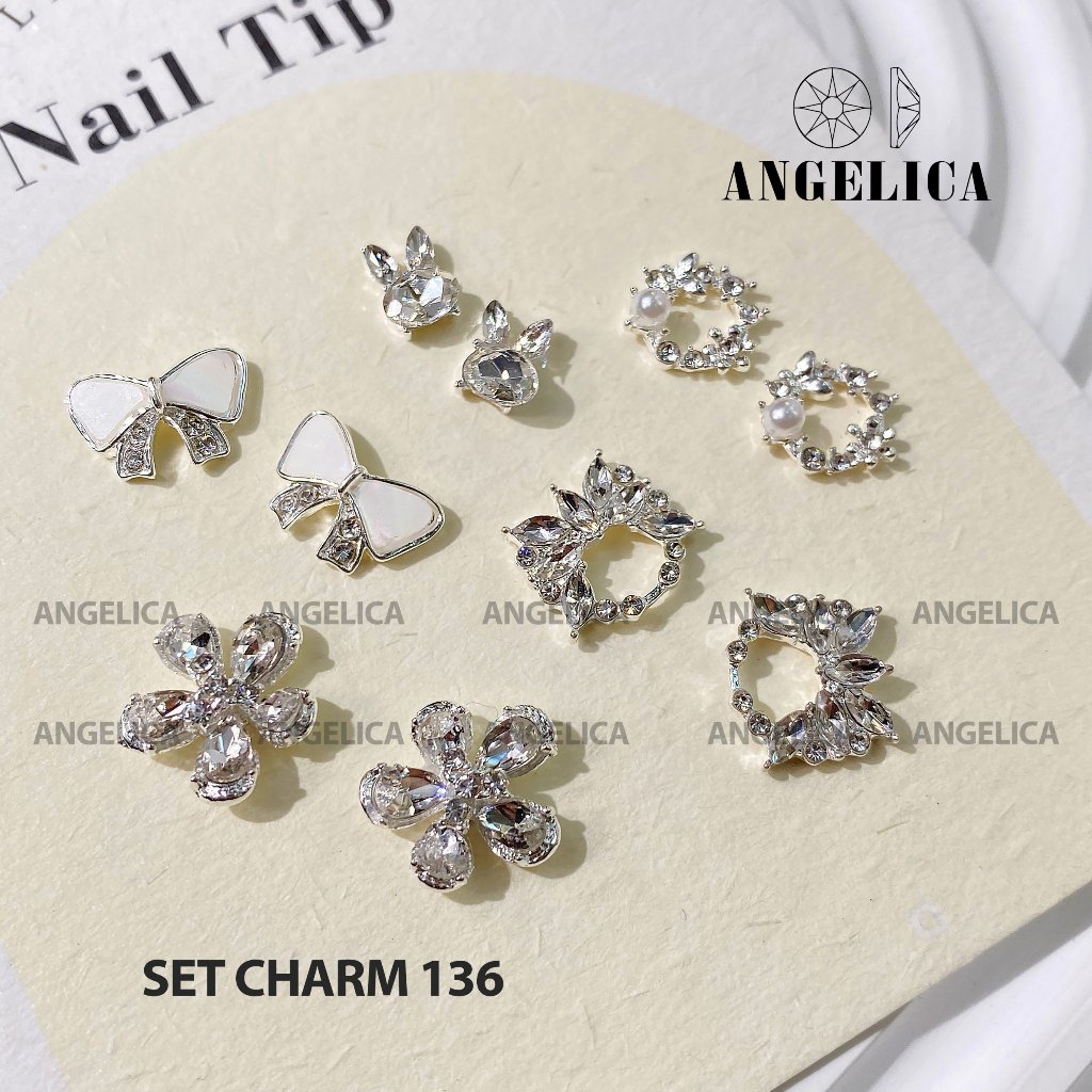 Set charm đá nails 10 chiếc kim loại ánh vàng, ánh bạc trang trí móng  ANGELICA SMC