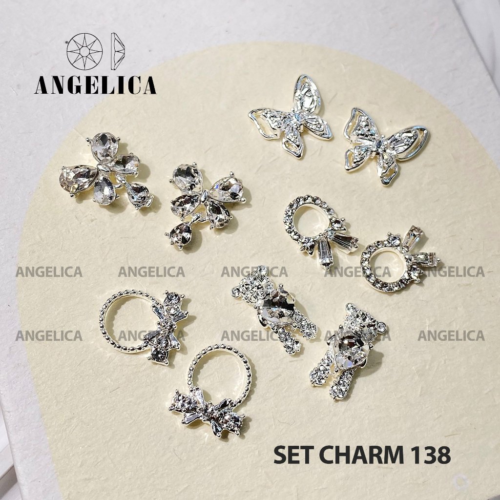 Set charm đá nails 10 chiếc kim loại ánh vàng, ánh bạc trang trí móng  ANGELICA SMC
