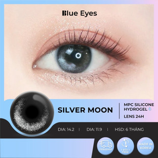 Kính áp tròng Sliver Moon Blue Eyes, dòng lens cận sử dụng sáu tháng, giãn tròng to, màu xám bạc SIL-MO