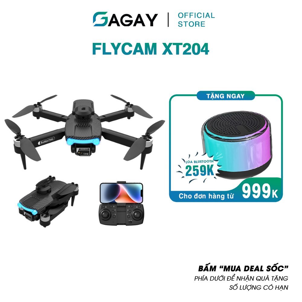 Flycam Mini XT204 Máy Bay Điều Khiển Từ Xa Động Cơ Không Chổi Than Camera Kép Cảm Biến Va Chạm Bảo Hành 12 Tháng GAGAY