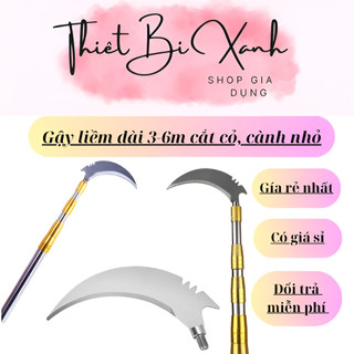 Gậy sào rút gọn inox từ 3-6m kèm lưỡi liềm 13cm, cưa dài 28cm sắc bén cắt cành cây, cắt cỏ, gặt lúa dễ dàng.