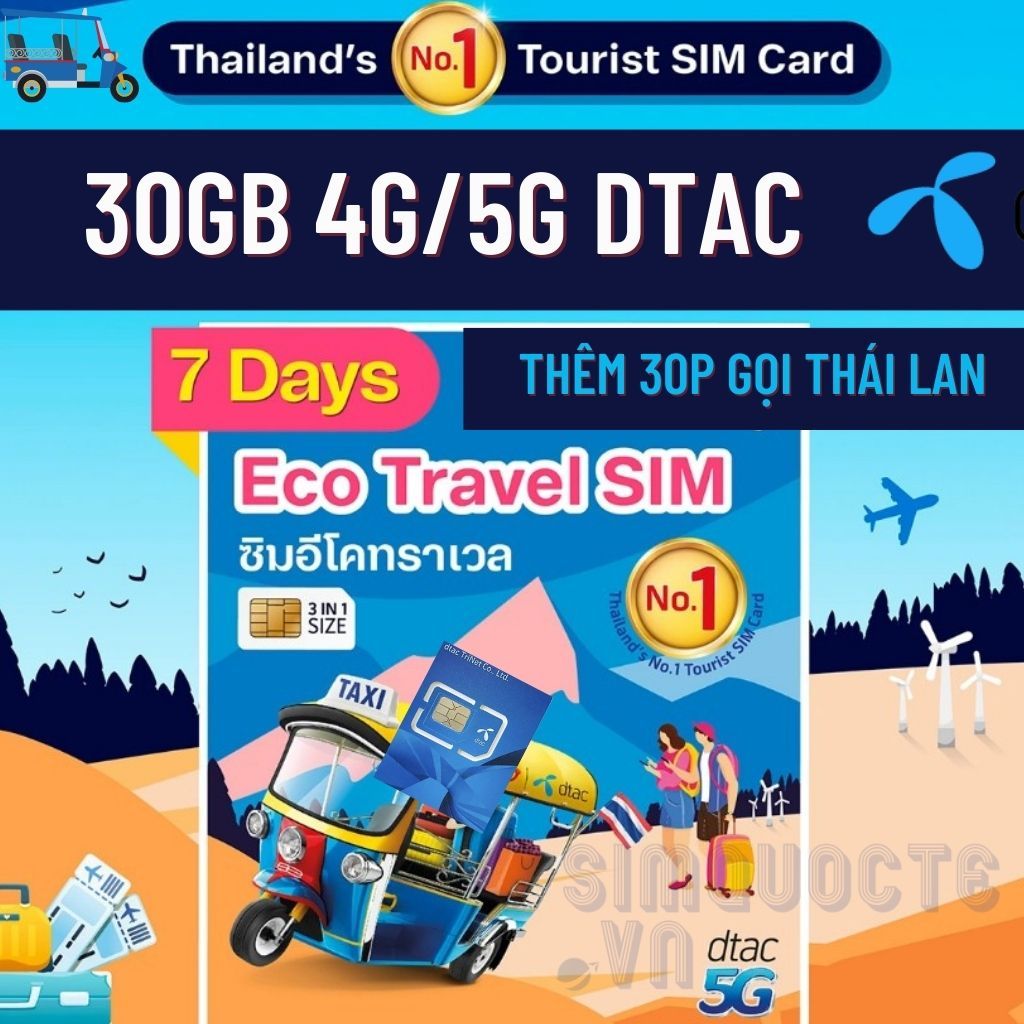 SIM DU LỊCH THÁI LAN 5GB TỐC ĐỘ CAO 5 NGÀY MẠNG DTAC-TRUEMOVE