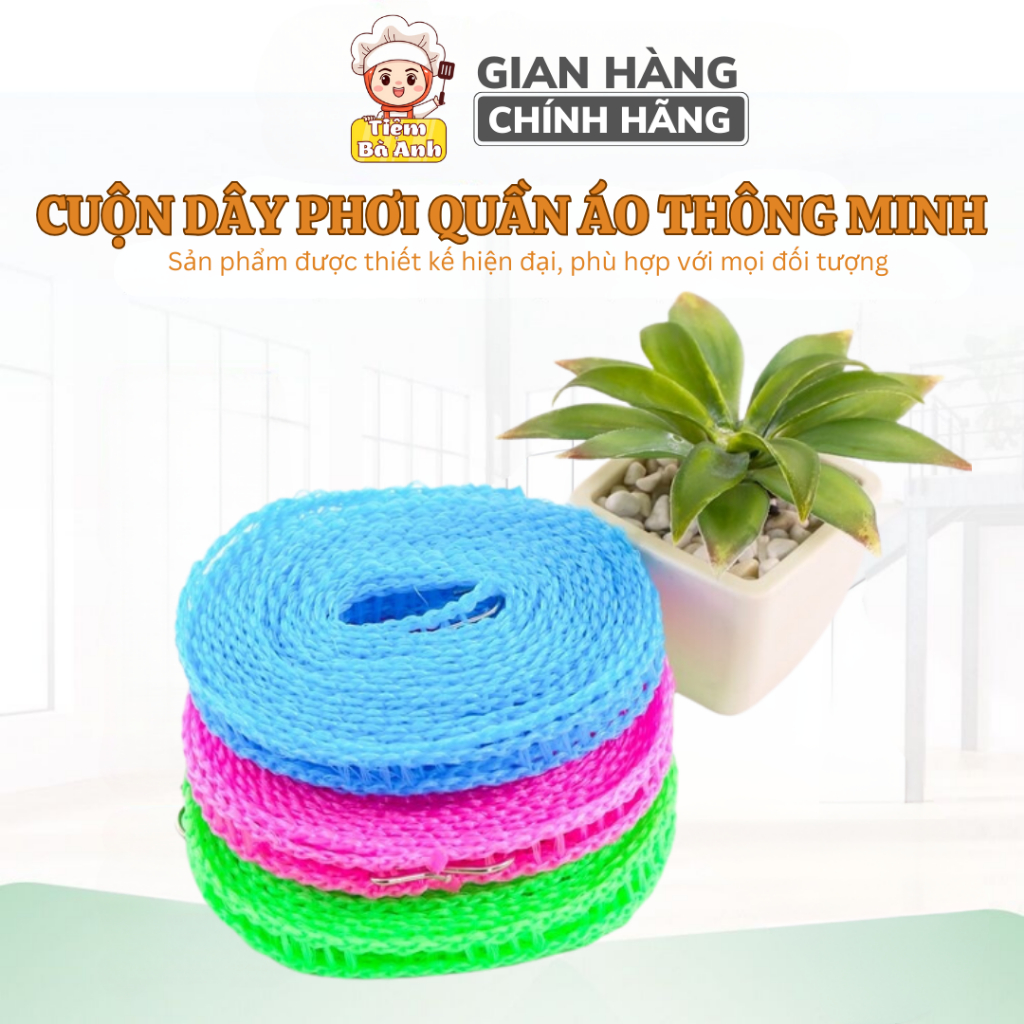 Dây phơi quần áo thông minh, dây phơi đồ đa năng chống dồn, sợi cước bện siêu chắc, có nhiều lỗ móc chống bay quần áo