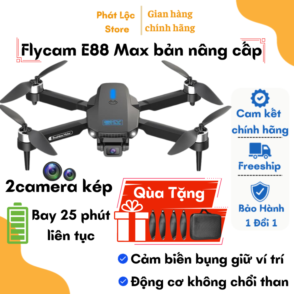 Flycam Mini Giá Rẻ Drone E88 Pro, Máy Bay Điều Khiển Từ Xa 4 Cánh Cao Cấp 2 Camera Pin 1800mAh bay 18 Phút | BigBuy360 - bigbuy360.vn