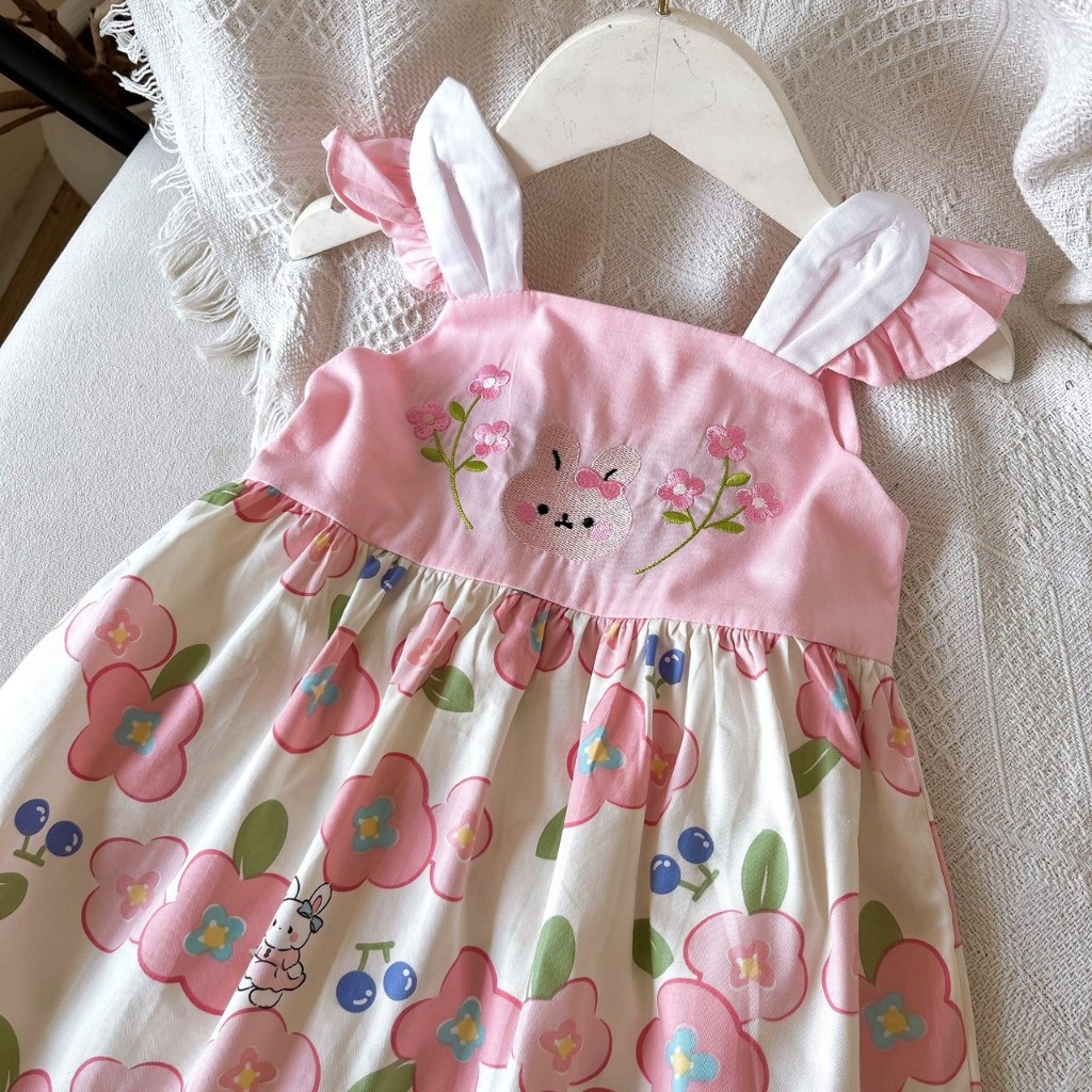Váy bé gái NRA07 tai thỏ ,mèo thêu hoạ tiết  Ngò Rí Store