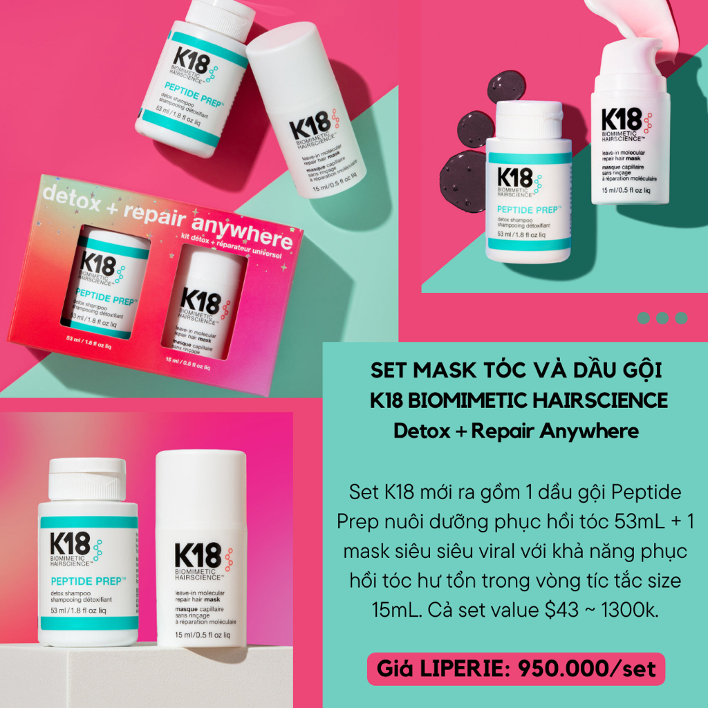 [K18] Set dầu gội và mask tóc K18 Biomimetic Hairscience Detox and Repair Set