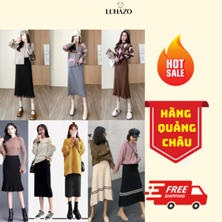 Chân váy len dáng dài Xẻ LUHAZO QC Chất Đẹp Chân Váy Bút Chì ( kẻ ) C1-5