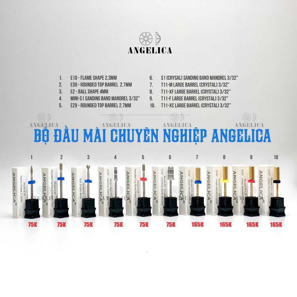 Đầu Mài Chuyên Dụng Làm Móng ANGELICA - Nhặt Da Nail Đầu Mài Da, Mài Khoé, Phá Gel Bột Chất Liệu Kim Loại An Toàn