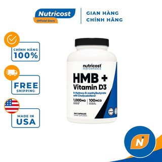 Viên Nhộng Bảo Vệ Và Duy Trì Cơ Bắp, Bổ Sung Canxi Nutricost Hmb + Vitamin D3 (1000mg, 4000iu)
