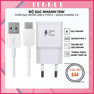 Bộ Củ và Dây Cáp Sạc Nhanh Samsung 15W, Cam Kết Sạc Nhanh Không Nóng Máy Dùng Cho Điện Thoại/Tablet Android