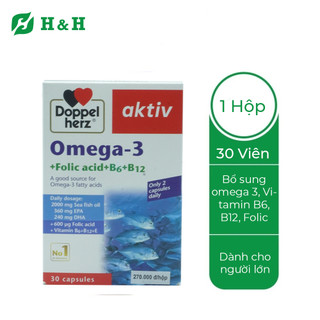 [Mẫu mới 2024] Viên uống Doppelherz Aktiv Omega-3 + Acid Folic + B6 + B12 – Tăng cường sức khoẻ và tốt cho trí não