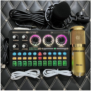 Bộ Mic Thu Âm Giá Rẻ,Mic BM900 + Card K900 Mới nhất Tích Hợp Pin Và Bluetooth Kèm dây kết nối đầy đủ - Tặng Kèm Tai Nghe