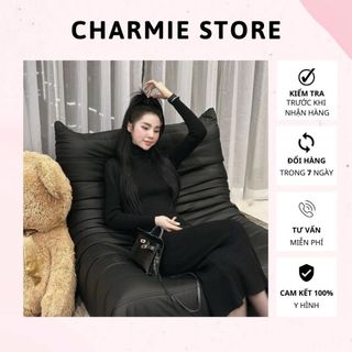 váy đen body dài tay cổ lọ 5p