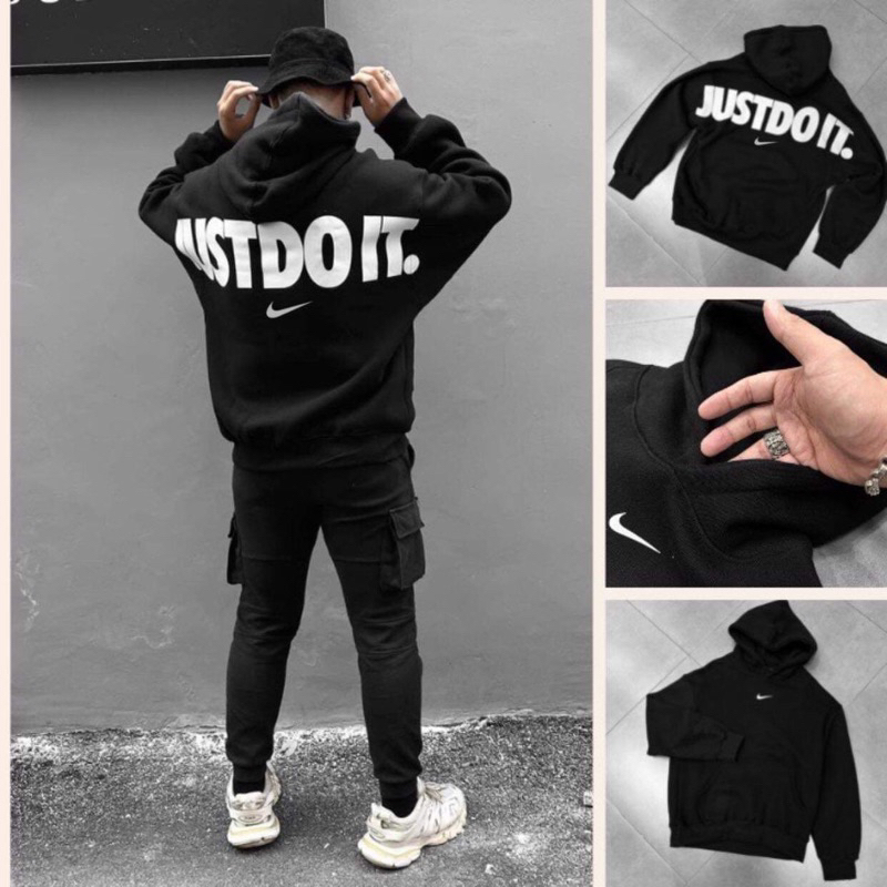 Áo hoodie form rộng họa tiết in chữ JUST DO IT nam nữ mặc đều đẹp | BigBuy360 - bigbuy360.vn