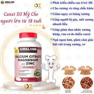 Canxi Và Vitamin D3 Kirkland Signature Giúp Hệ Xương Chắc Khỏe Giảm Đau Nhức Các Khớp Hộp 500 Viên
