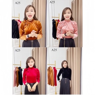 Áo Nhung Tuyết Cổ Cao Ngực Phối Nơ , Áo Trung Niên Tặng Mẹ A25