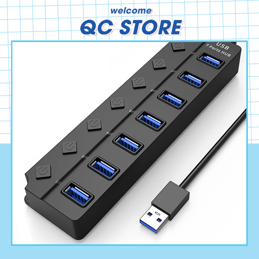 Bộ Chia 7 Cổng 4 cổng USB 3.0 2.0 Hub mở rộng cho máy tính tốc độ cao có công tắc LED QC Store