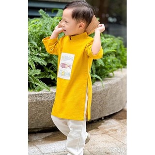Áo dài cách tân bé trai chất linen