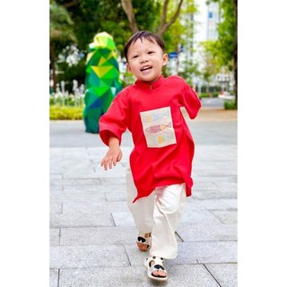 Áo dài cách tân bé trai chất linen