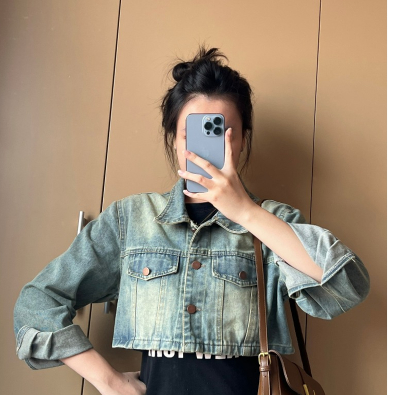 Áo khoác jeans, Áo khoác bò croptop cá tính phong cách Hàn Quốc Winny Store