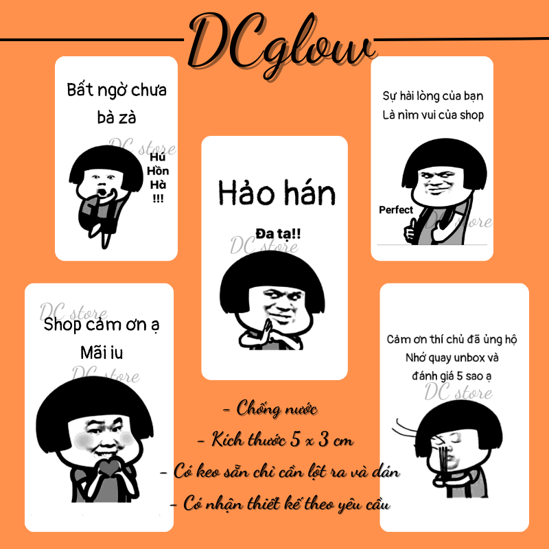 Set 100/200 tem nhãn dán 3x5cm meme GẤU TRÚC,sticker niêm phong có keo dán túi giấy, thùng carton, g