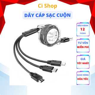 Dây sạc cuộn tròn 3 đầu dài 1M ĐA NĂNG, Cáp sạc điện thoại 3 đầu chống rối