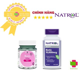 Viên uống Natrol Biotin 10000mcg, USA (100v) hỗ trợ mọc tóc, giúp móng khỏe cho người trên 12 tuổi