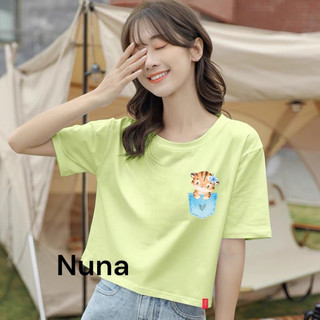 Áo Croptop Thun Nữ Form Rộng Tay Ngắn Cổ Tròn Hình Hổ con túi 018