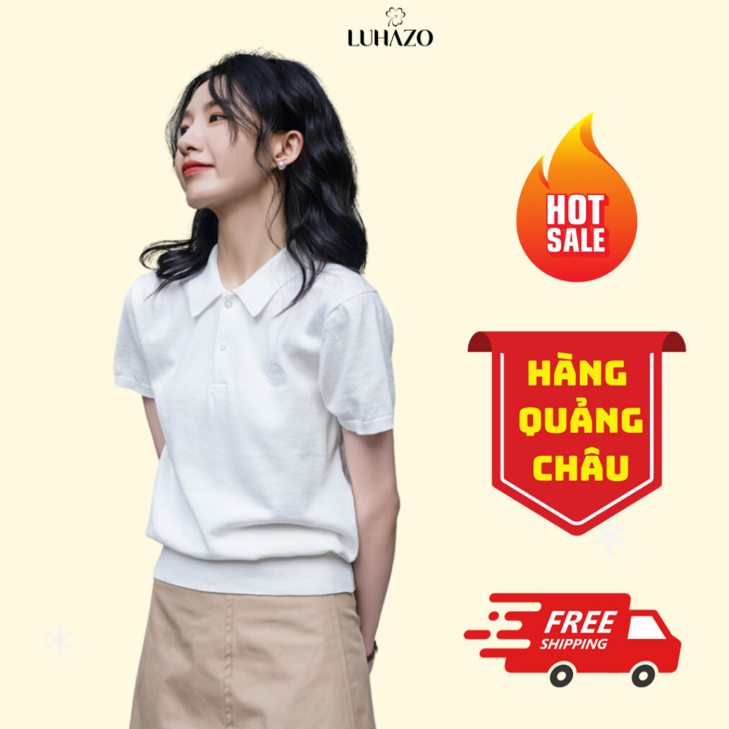 Áo dệt kim áo len cổ bẻ polo ngắn tay LUHAZO dáng ôm kiểu basic chất mongtoghi dễ phối đồ nữ sinh M53 M53 D2-1.3