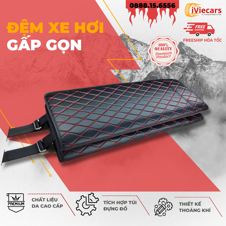 Đệm ô tô nằm ngủ gấp gọn bằng da cao cấp, nệm xe hơi ghế sau cho xe 4 5 7 chỗ và bán tải dài 1m2 không cần bơm
