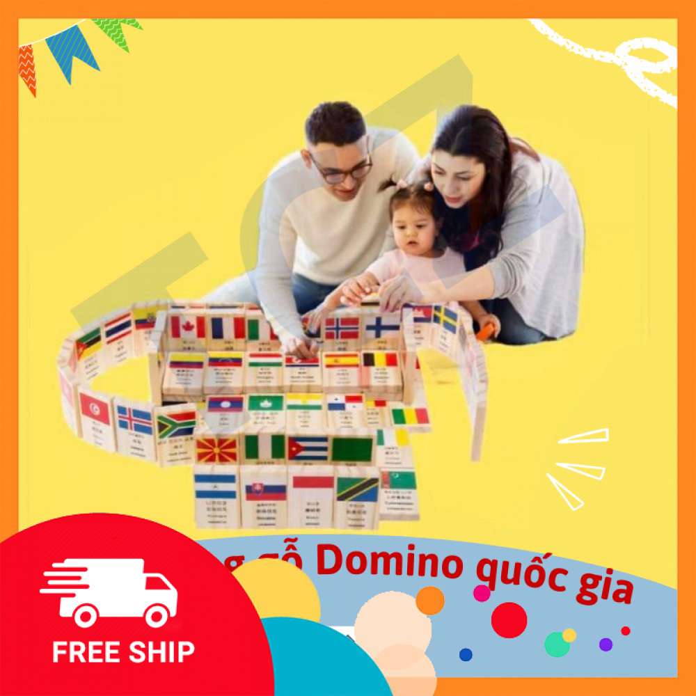Bộ Domino 100 hình cờ các quốc gia trên thế giới, đồ chơi trẻ em, đồ chơi gỗ cho bé, đồ chơi trí tuệ, gồm 4 thứ tiếng.