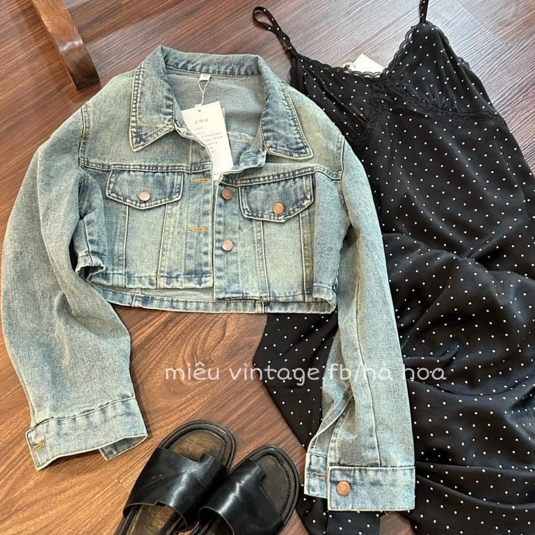 Áo khoác jeans, Áo khoác bò croptop cá tính phong cách Hàn Quốc Winny Store