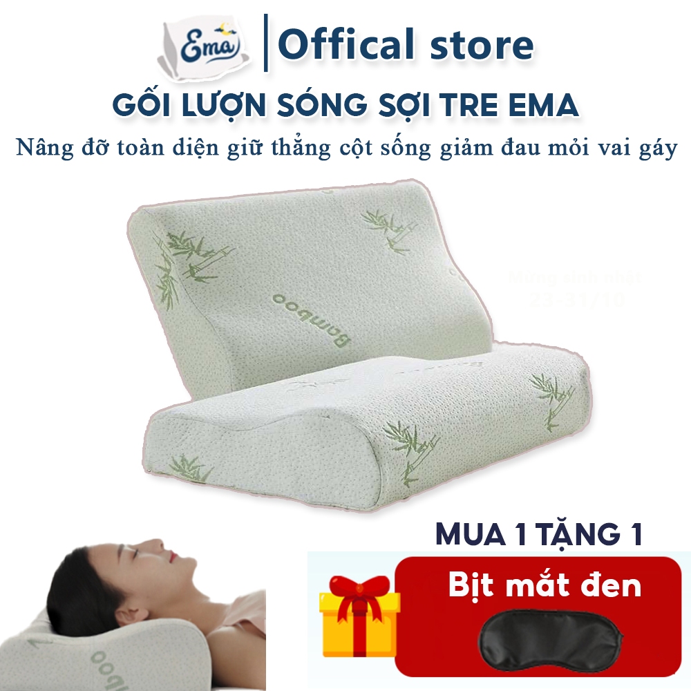 Gối cao su non người lớn Ema - Thiết kế lượn sóng nâng đỡ cổ vai gáy, Vỏ sợi tre kháng khuẩn, Chống mùi hôi | BigBuy360 - bigbuy360.vn