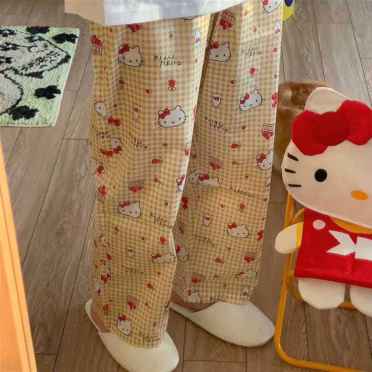 Quần Dài Nữ Mặc Đi Chơi, Quần Ngủ Basic Nữ Họa Tiết Hello Kitty Vàng (M39)