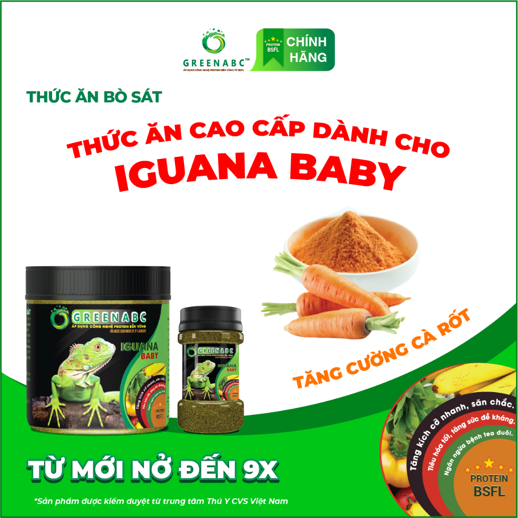 Thức ăn bò sát Iguana Baby GREENABC vị cà rốt dùng cho Iguana từ mới n