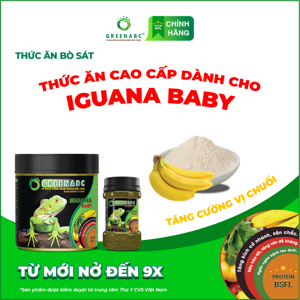 Thức ăn bò sát Iguana Baby GREENABC vị chuối, Igu từ mới nở cho đến 9x