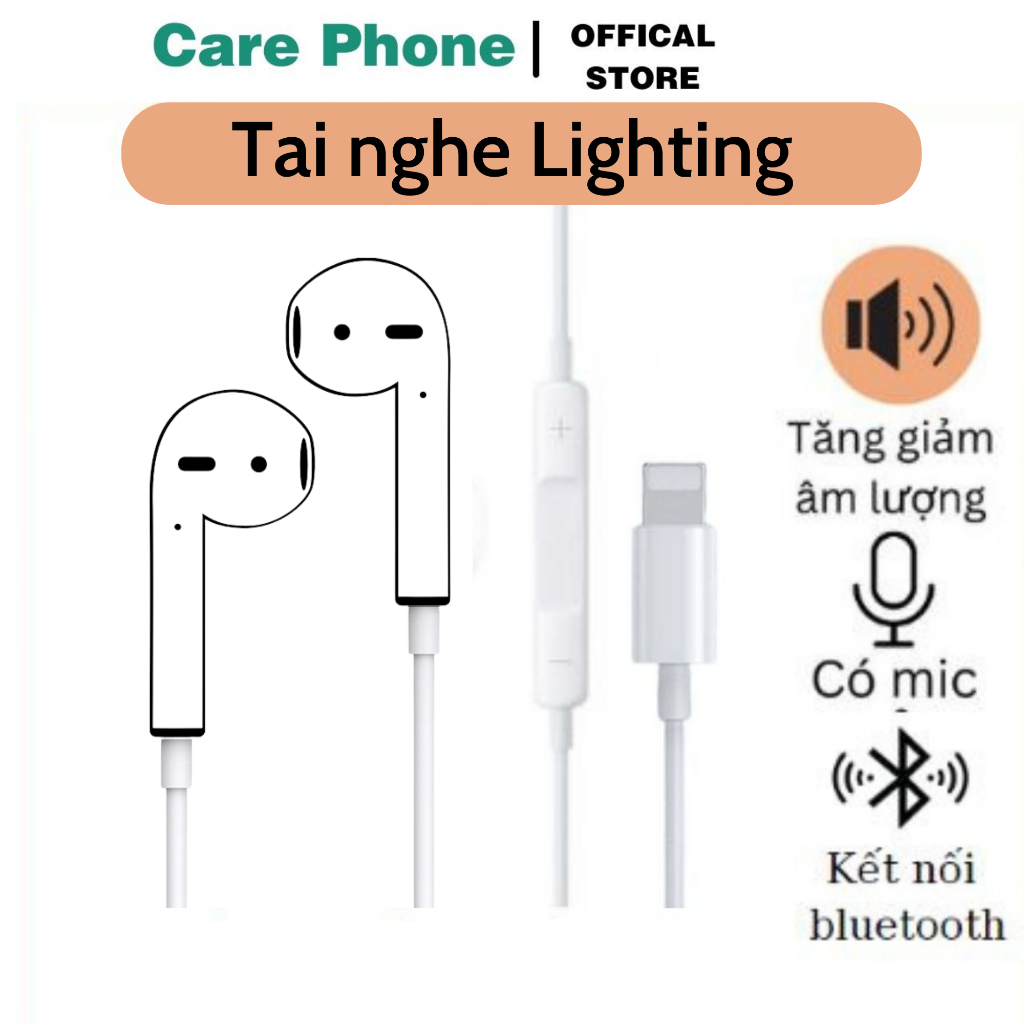Tai nghe có dây chân dẹt hiển thị cửa sổ kết nối có mic cho táo 7/8/X/Xsmax/11/12/13/pro max promax - CarePhone
