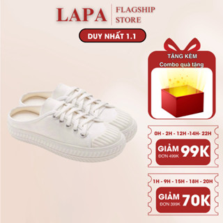  Giày sục thể thao nữ đạp gót màu trắng trơn vải canvas đế độn cao 3cm - LAPA 