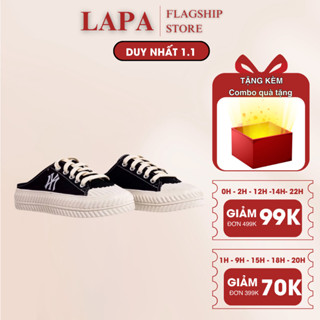  Giày sục thể thao nữ sneaker sục nữ đạp gót màu đen chữ N.Y vải canvas đế độn cao 3cm LAPA - LP086 