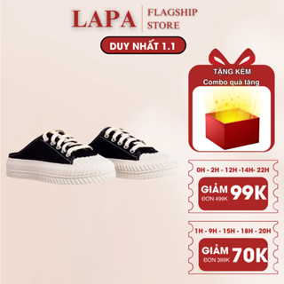 Giày sục thể thao nữ vải canvas đạp gót sục nữ đế độn màu đen trơn cao 3p form rộng LAPA - LP088 