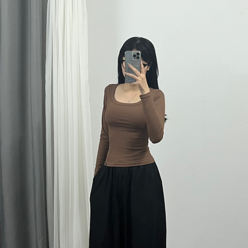 Áo thun tăm tay dài CỔ VUÔNG A40 | BigBuy360 - bigbuy360.vn