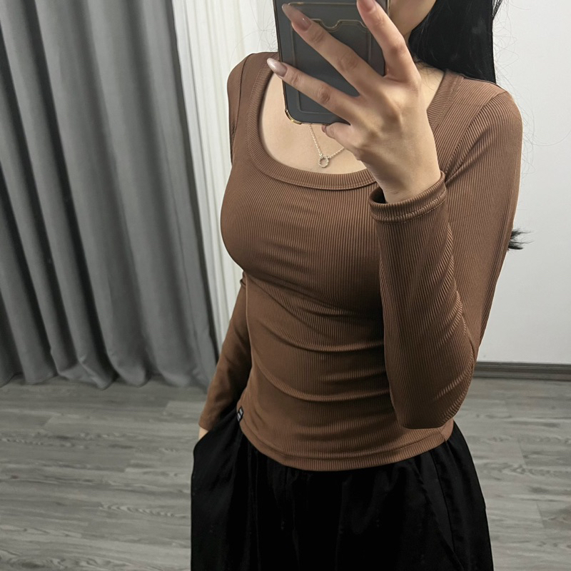 Áo thun tăm tay dài CỔ VUÔNG A40 | BigBuy360 - bigbuy360.vn