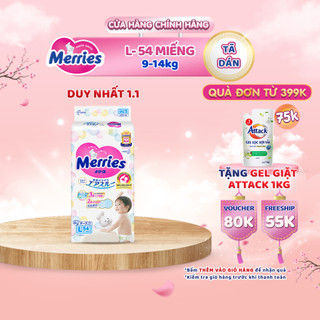 Tã/bỉm dán Merries size L 54 miếng (Cho bé dưới 9 - 14 kg)