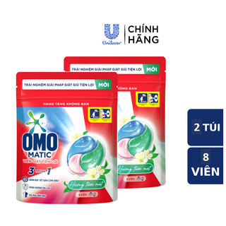  Combo 2 Túi viên giặt tiện lợi OMO 3 trong 1 (4 viên/túi) - Tươi mát