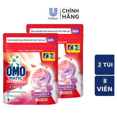 [HC Gift] Combo 2 Túi viên giặt tiện lợi OMO 3 trong 1 (4 viên/túi) - Tinh tế