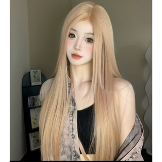 (em Sẵn ạ) SIÊU DA ĐẦU LƯỚIT loại cao cấp nhất. tự nhiên không lộ. kiểu xoăn lơi mái bay màu VÀNG TÂY sáng, tặng lưới