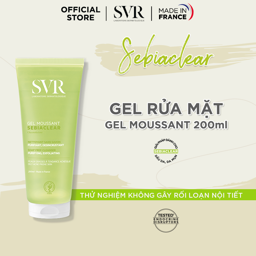 Gel rửa mặt không có xà phòng, làm sạch, loại bỏ tế bào da chết SVR SEBIACLEAR GEL MOUSSANT 200ml