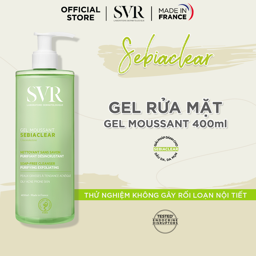 Gel rửa mặt không có xà phòng, làm sạch, loại bỏ tế bào da chết SVR SEBIACLEAR GEL MOUSSANT 400ml